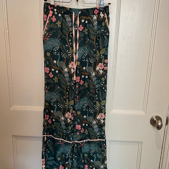 RIFLE PAPER CO. x SUMMERSALT: The Cloud 9 Silky PJ Set, XS, Emerald Peacock - Picture 5 of 6